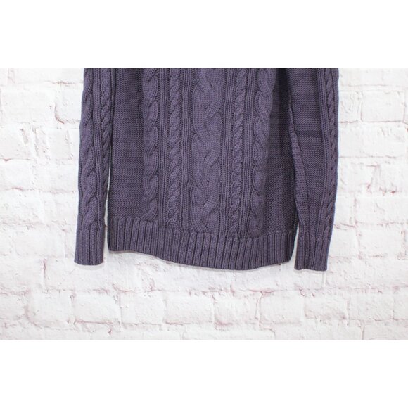 LL Bean Double L Cable Sweater Crewneck Darkest Purple Size S - Picture 5 of 11